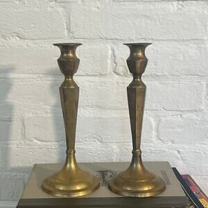 Vintage Brass Candleholders | Pair of Mid-Century Brass Taper Candle Sticks